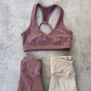 Bombshell Sportswear Ribbed Sports Bra & 2 Leggings Bundle Set Pink Cream Small